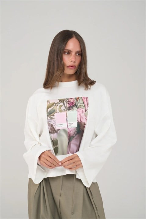 Baskı Detaylı Geniş Kollu Oversize T-shirt MA3877