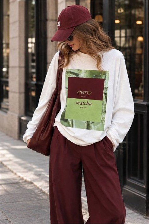 Baskı Detaylı Geniş Kollu Oversize T-shirt MA3877