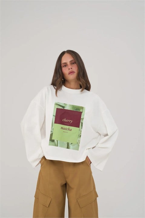 Baskı Detaylı Geniş Kollu Oversize T-shirt MA3877
