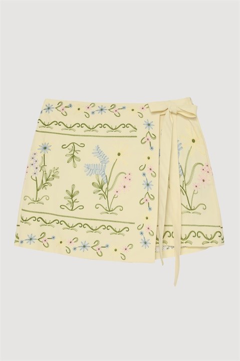 Nakış Detaylı Kruvaze Şort Etek QZ13478