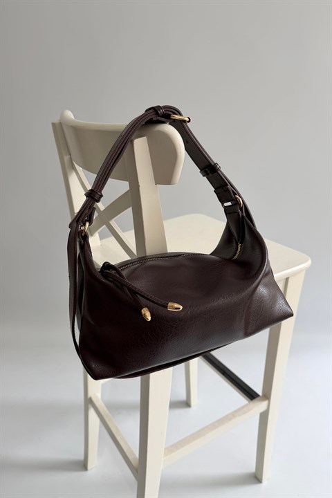 Kemer Askı Detaylı Fermuarı Düğümlü Omuz Çantası SD54142