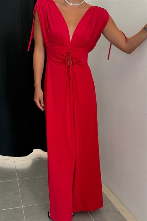 Önü Büzgü Detaylı Kolsuz Elbise QS261108