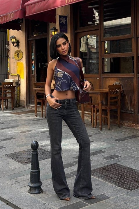 Arka Cep İşleme Detaylı Low Waist Flare Jean MZD457