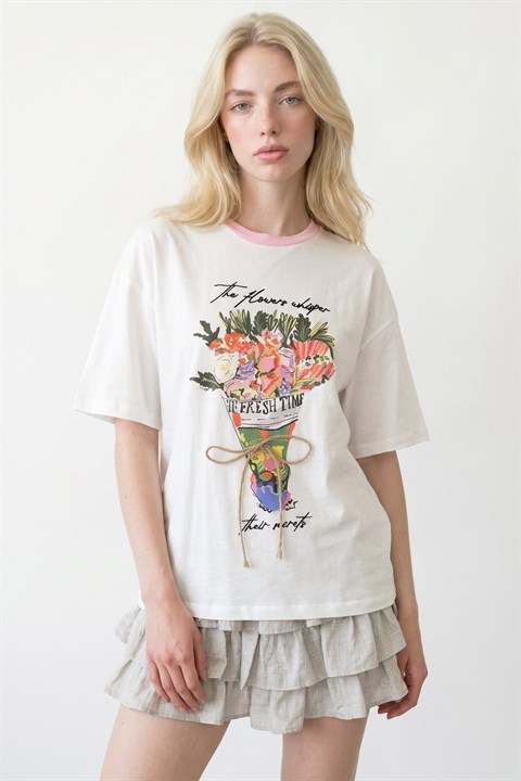 Baskı Nakış Detaylı T-shirt QZ02116