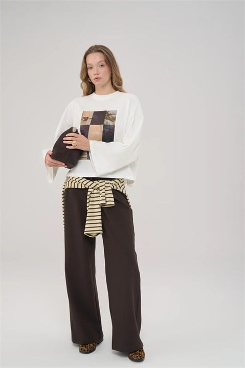 Baskı Detaylı Geniş Kollu Oversize T-shirt MA3877