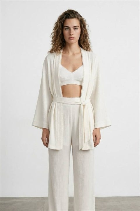 Şerit Detaylı Kimono QZ02248