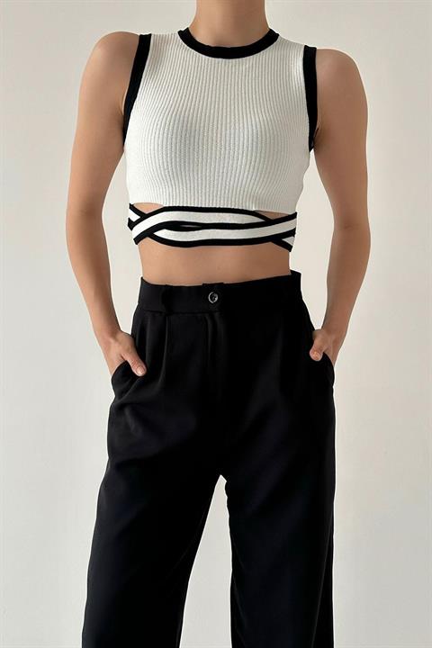 Beli Bantlı Triko Crop QS390012