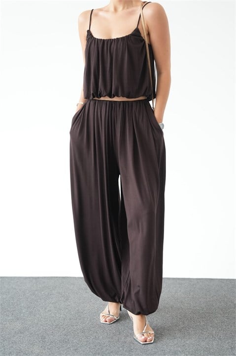 İp Askılı Bluz Şalvar Pantolon Takım QS261140