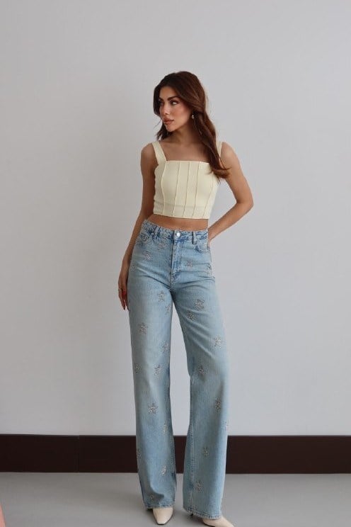 Yıldız Taş Detaylı Wide Leg Jean LC8290
