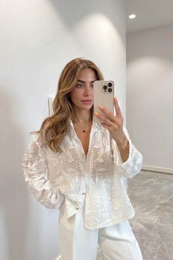 Kabartma Desen İşleme Detaylı Oversize Gömlek RB39719