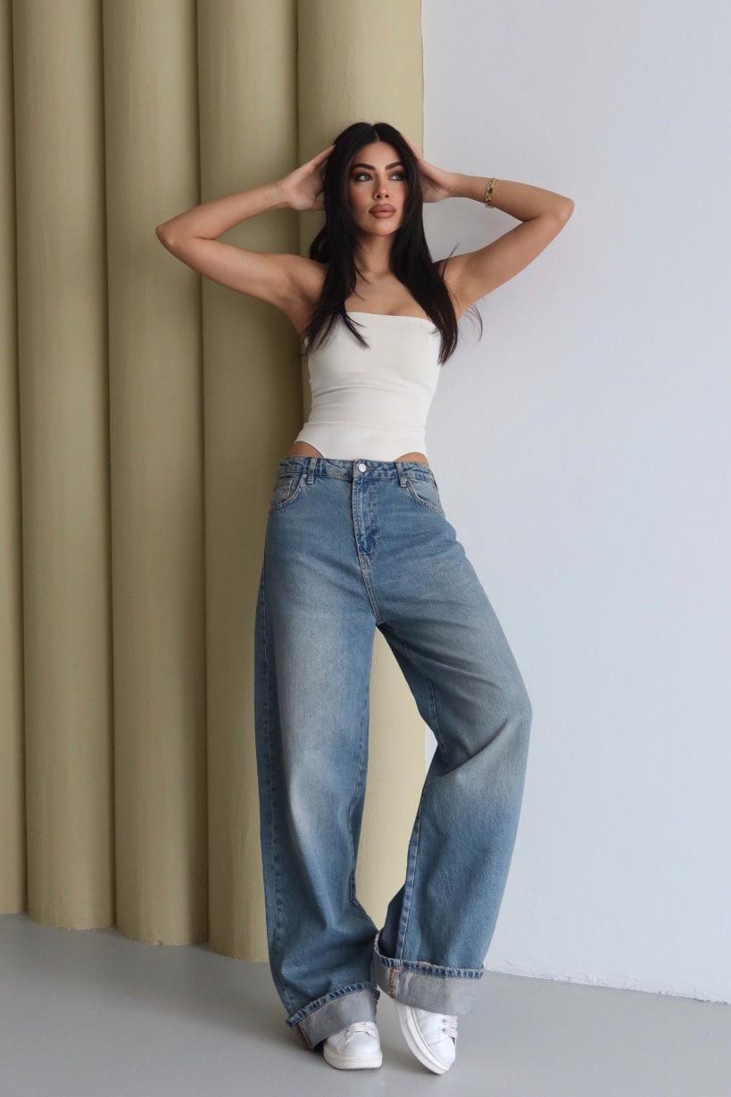 Yüksek Bel Baggy Fold Up Jean LC8183
