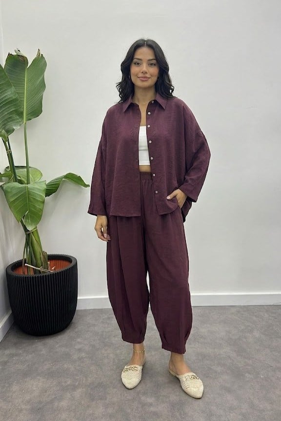Oversize Gömlek Paçası Dar Bilek Paça Pantolon Takım PR50957