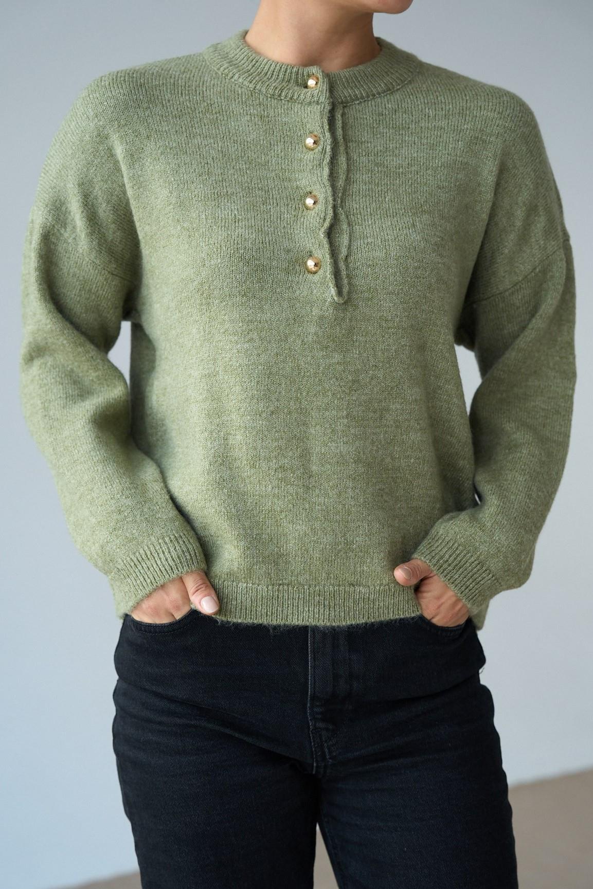 Gold Düğme Detaylı Triko Kazak QS251128