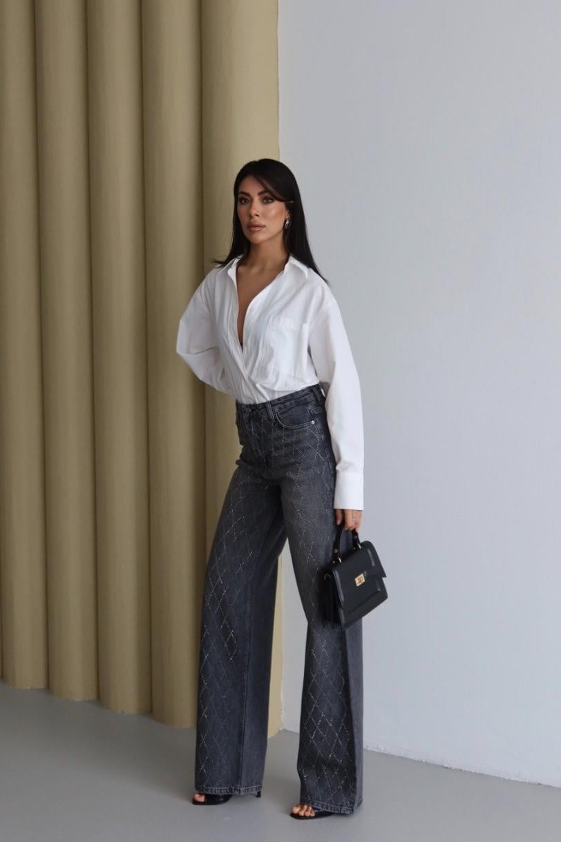 Baklava Desen Taşlı Wide Leg Jean LC7714