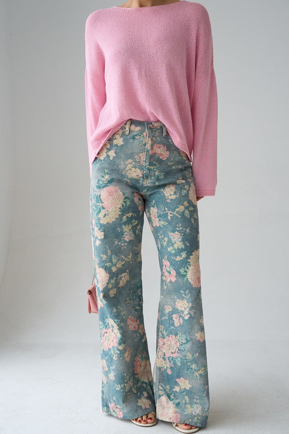 Yüksek Bel Desenli Wide Leg Jean QS251033