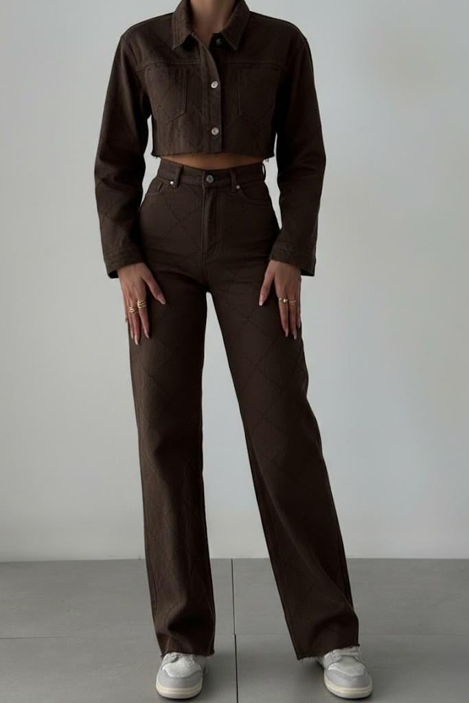 Cep Detaylı İşlemeli Crop Ceket QZ00147