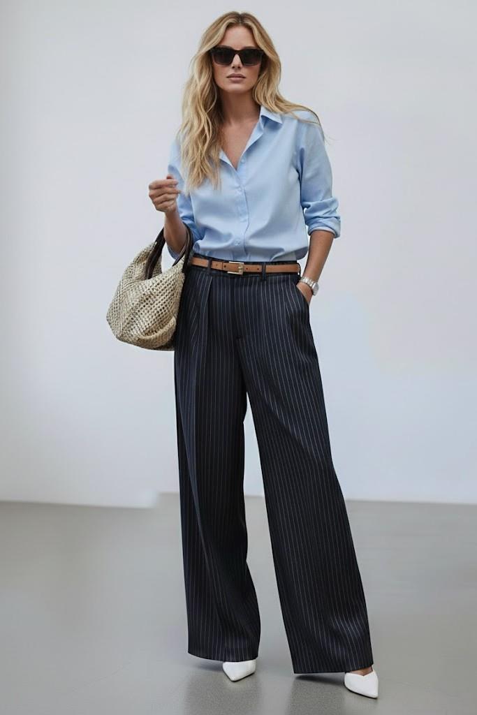 Kemer Detaylı Çizgili Palazzo Pantolon MM2050