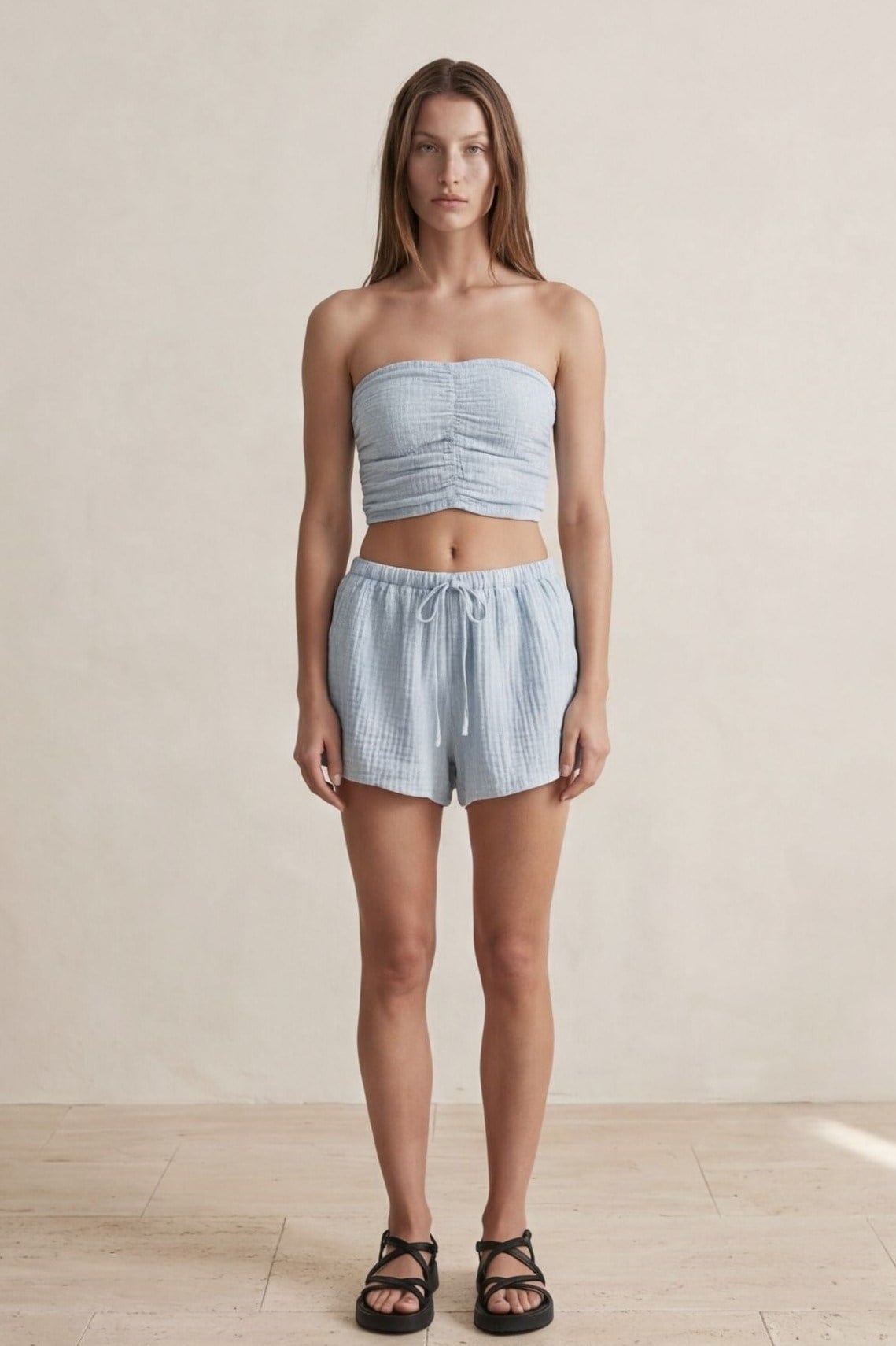 Ekose Desenli Drapeli Straplez Bluz QZ01963