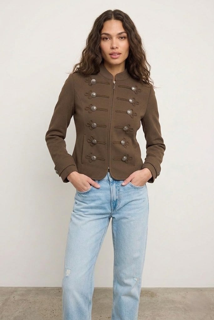 Metal Düğme Detaylı Napolyon Fermuarlı Ceket PR9729