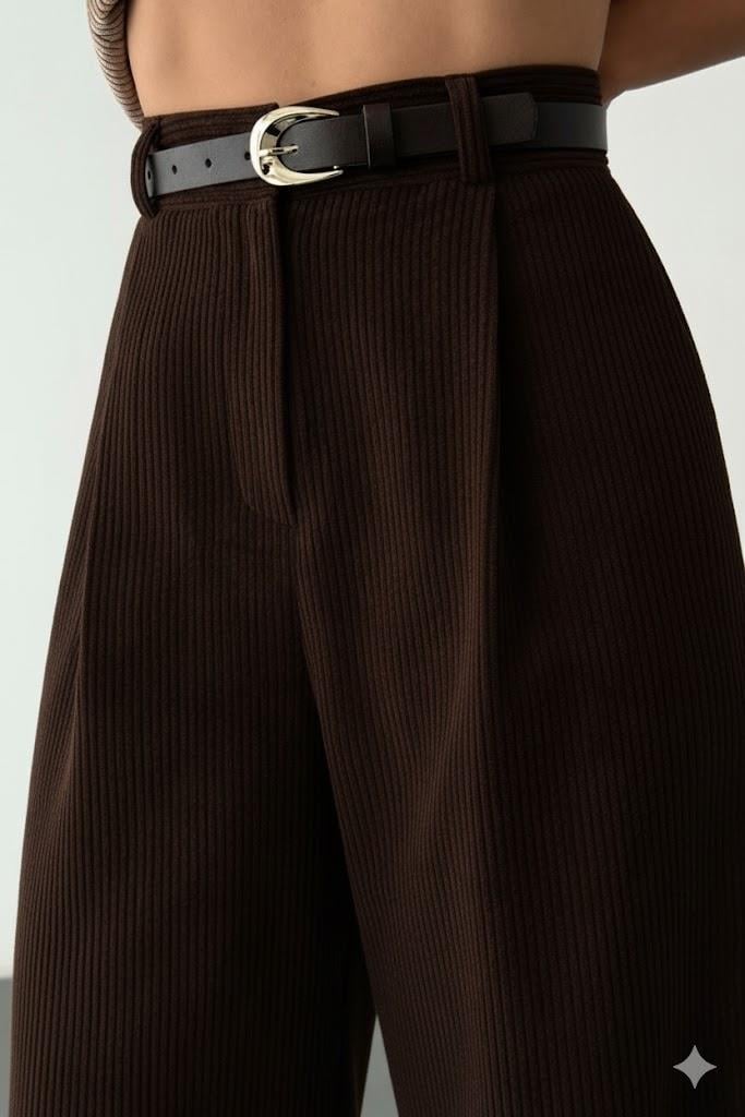 Kemer Detaylı Fitilli Kadife Pantolon QZ01246