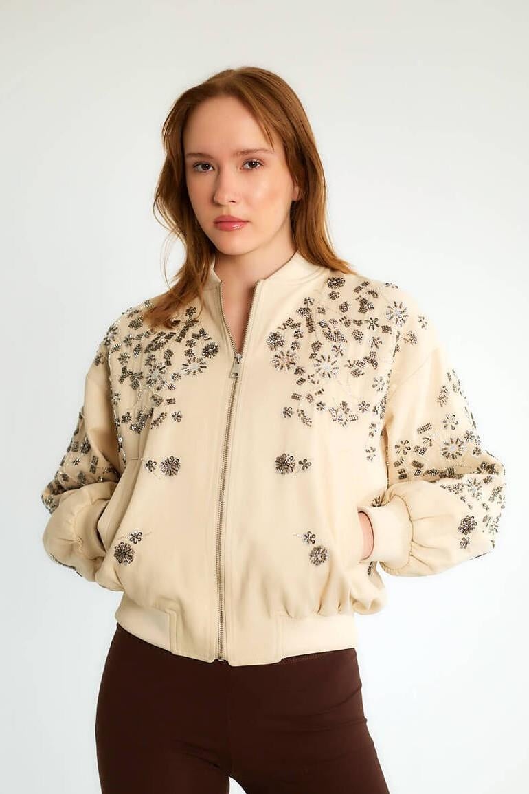 Taş Boncuk İşlemeli Bomber Ceket RB99927