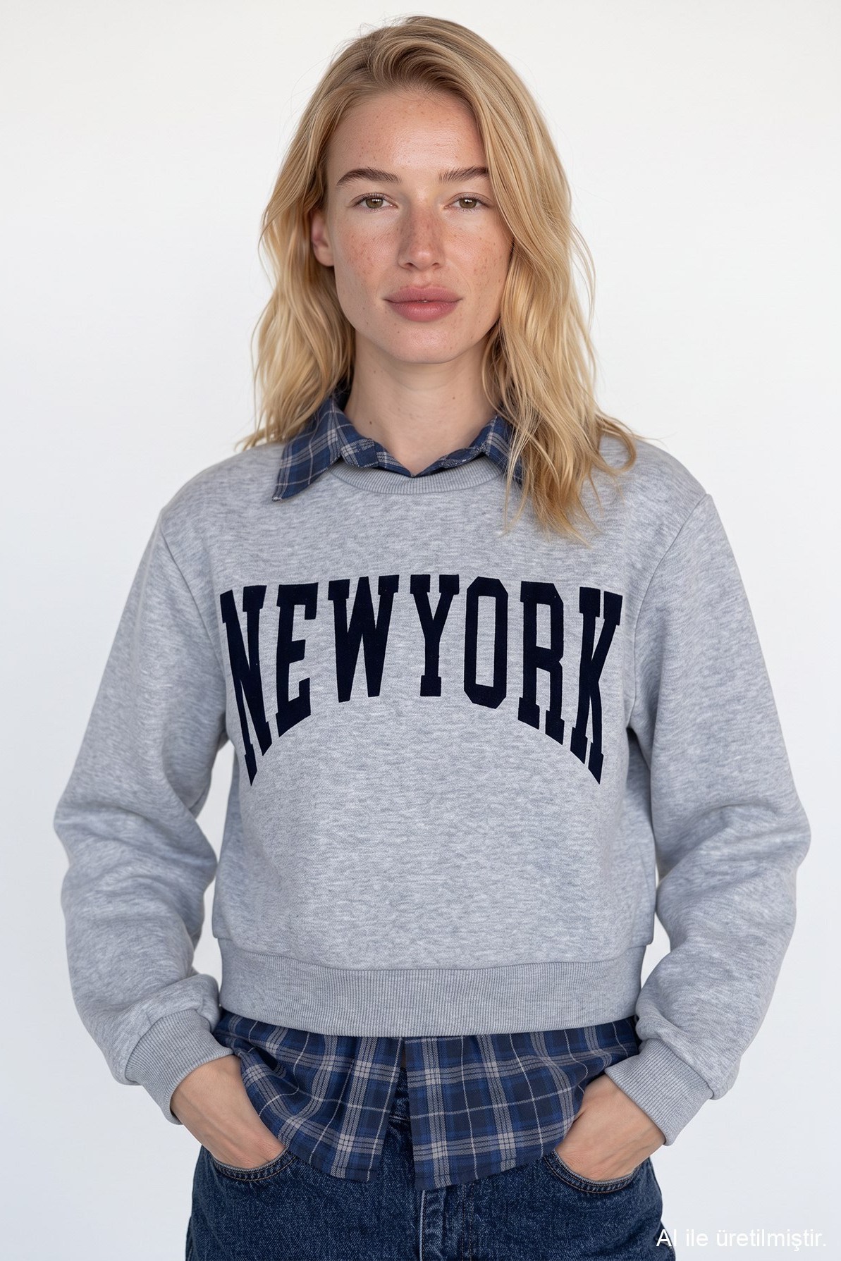Gömlek Yaka Baskı Detaylı Sweatshirt QZ02490
