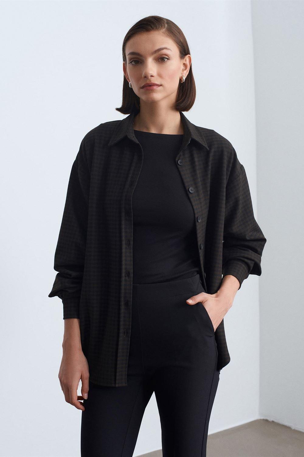 Ekose Desen Uzun Kollu Dökümlü Gömlek DL50525