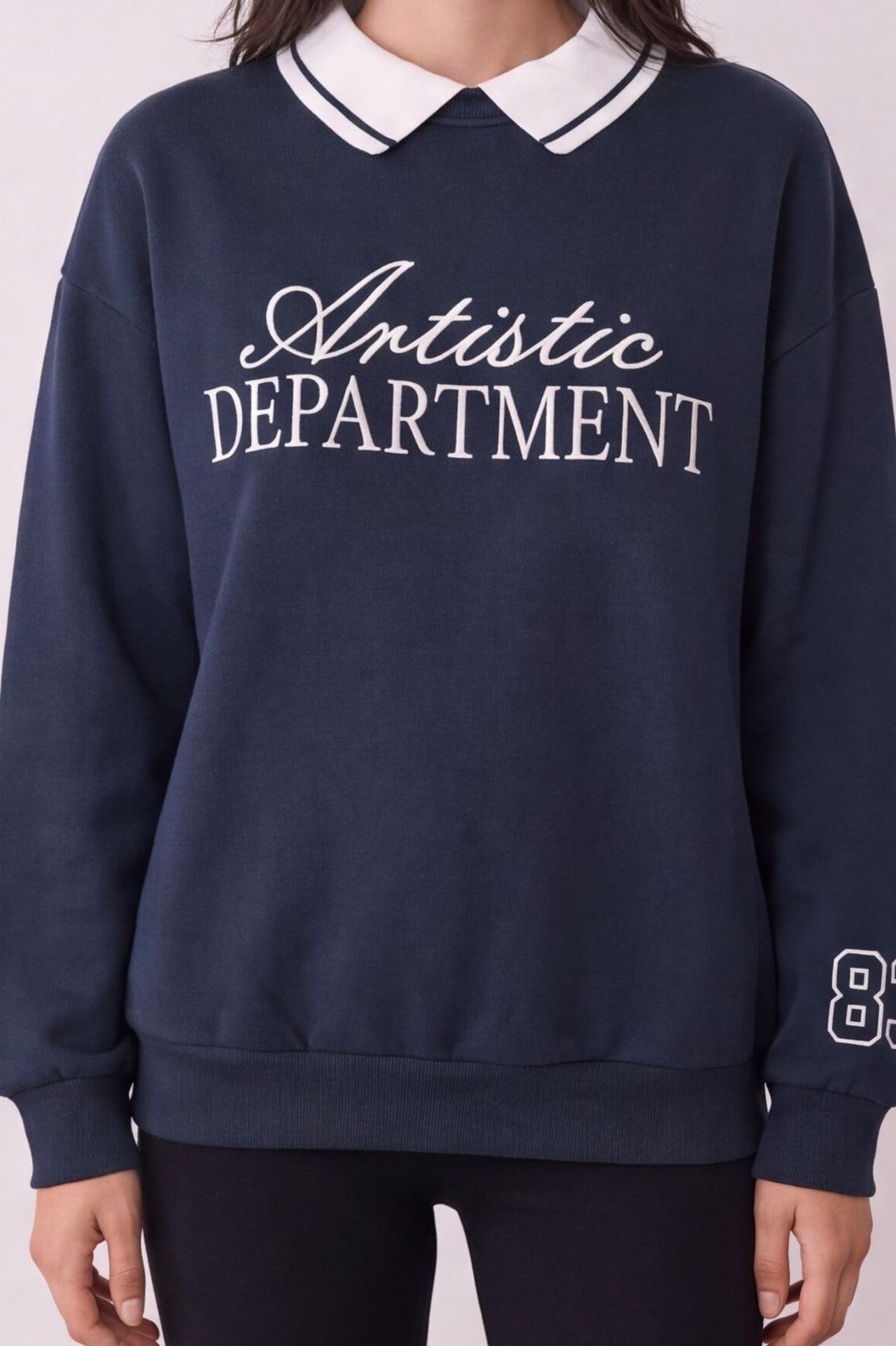 Yazı Baskılı Yakalı Sweatshirt QZ02528