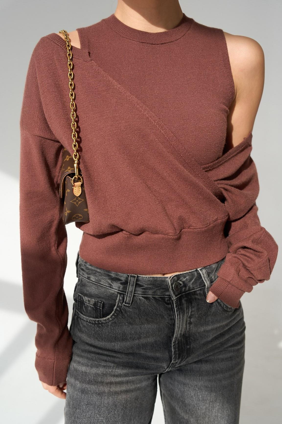 Asimetrik Kesim Kazak Kolsuz Bluz Takım QS251021