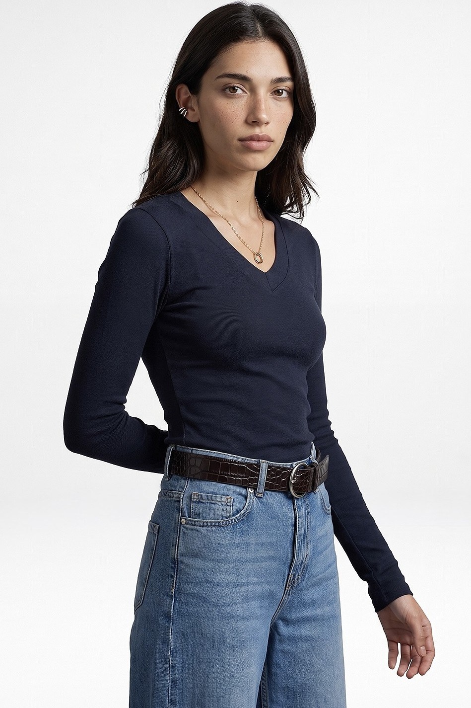 Bra-Free Uzun Kollu V Yaka Top DL33286