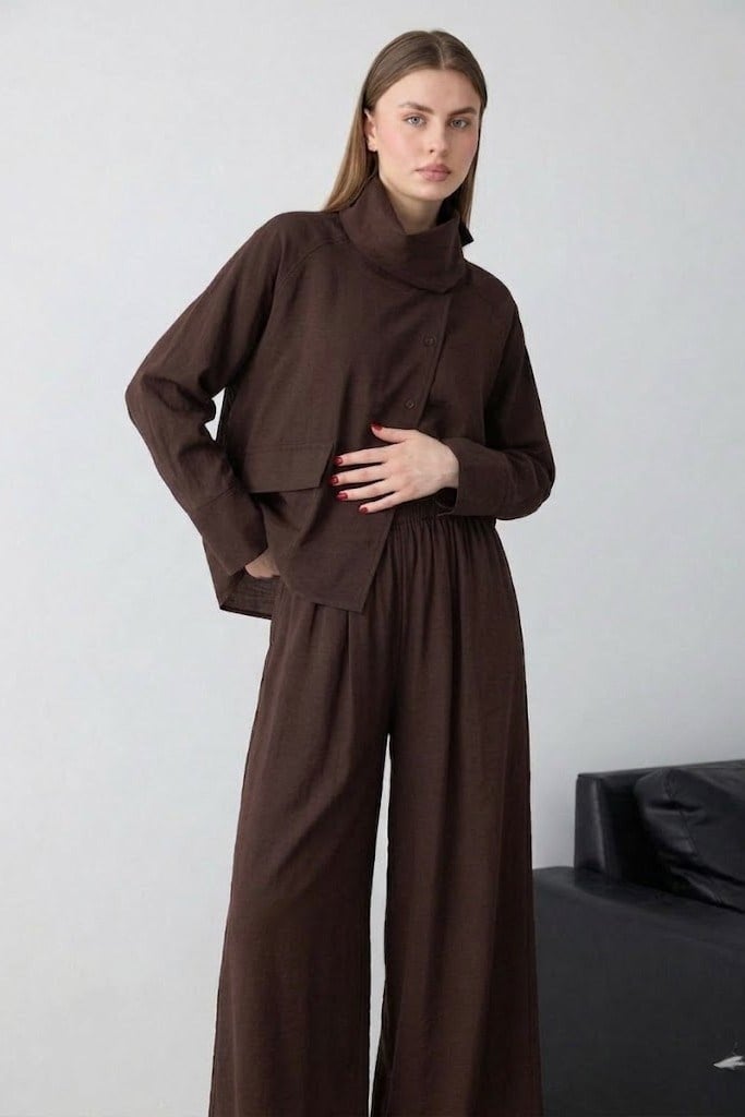 Tek Cepli Şal Yaka Gömlek Pantolon Takım PR51338