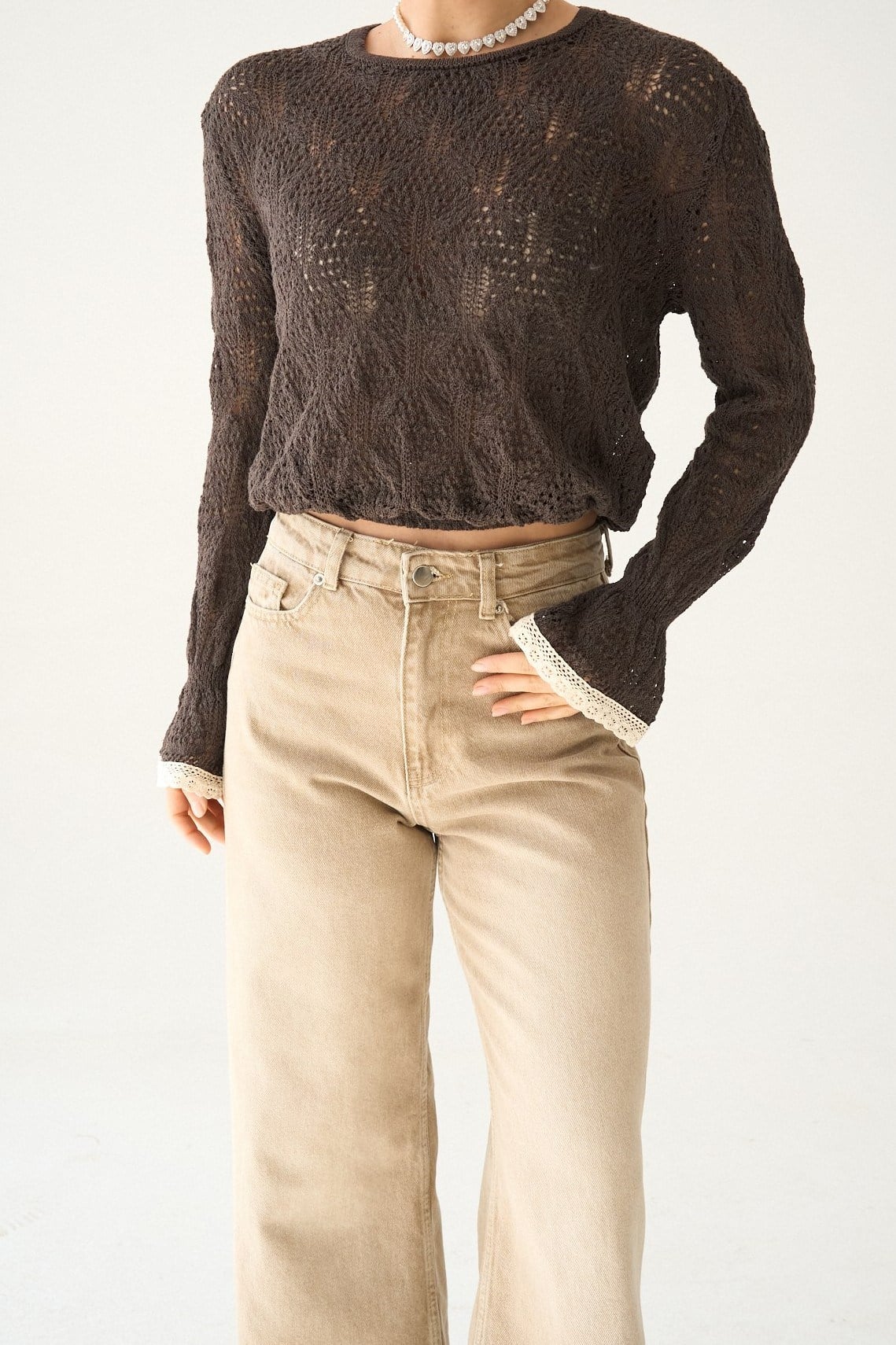 Kolları Dantel Detaylı Ajurlu Kazak QS261036