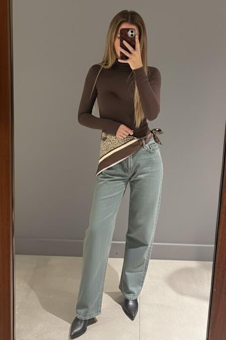 Fular Aksesuarlı Yüksek Bel Straight Jean LC8148