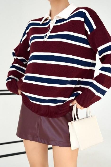 Polo Yaka Düğme Detaylı Uzun Kollu Kazak QS241184