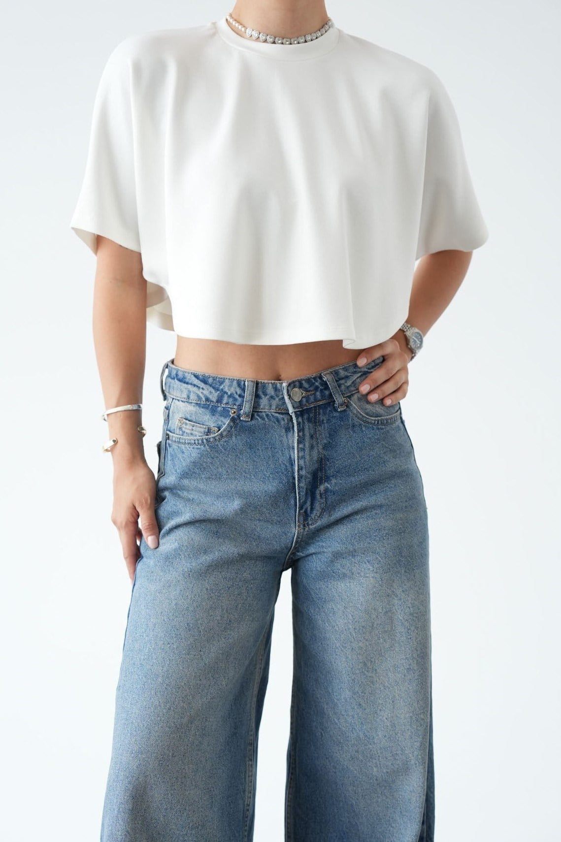Yarasa Kol Oversize Crop T-shirt QS261066