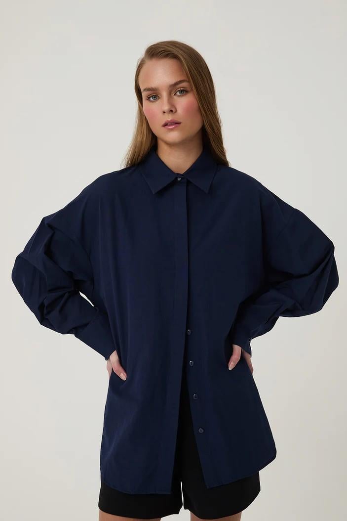 Arkası Çift Pileli Oversize Gömlek QZ11478