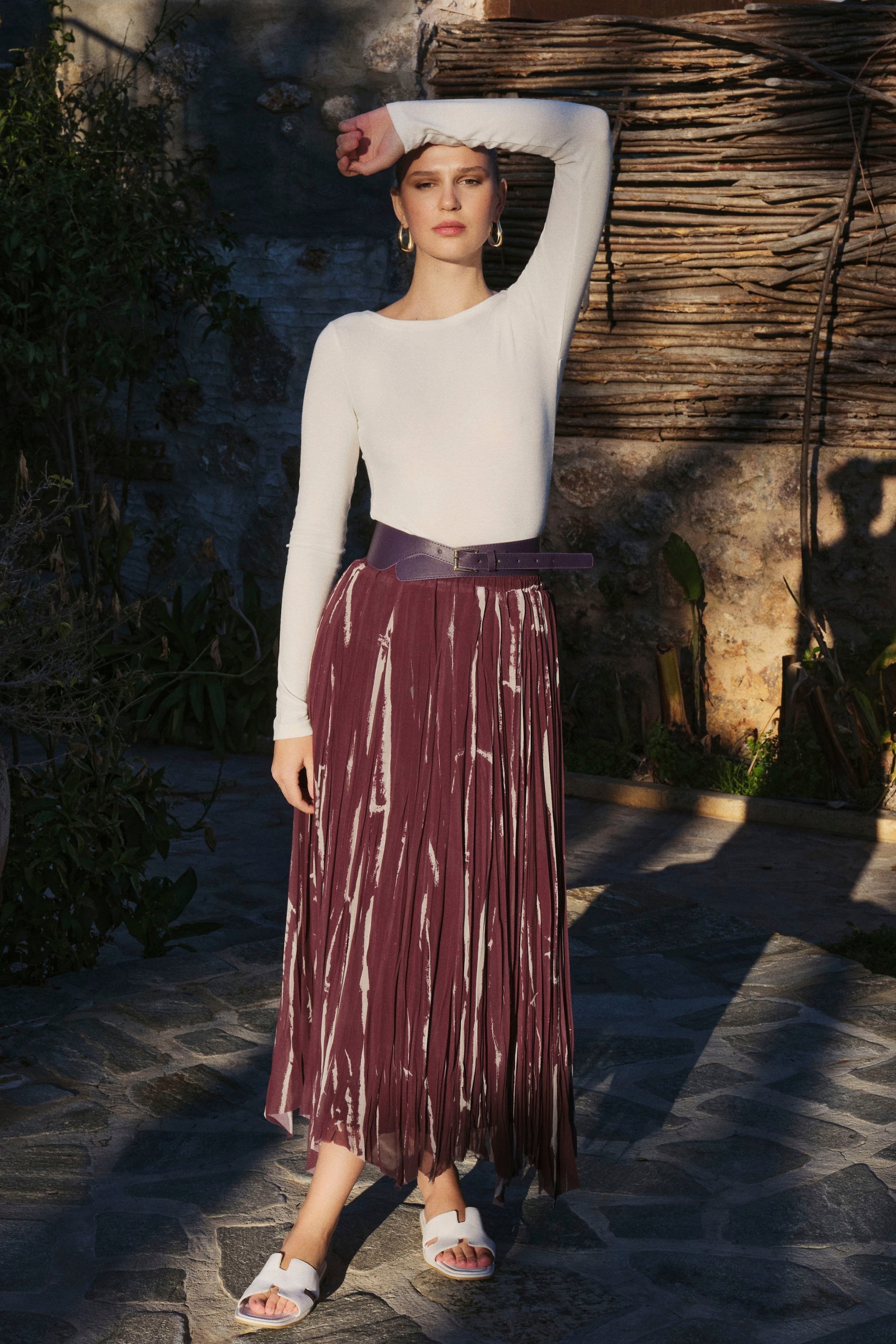 Kemer Detaylı Baskılı Uzun Şifon Etek PR3369