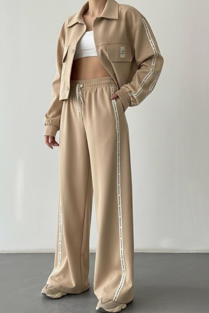 Şerit Detaylı Beli İpli Pantolon QZ710088