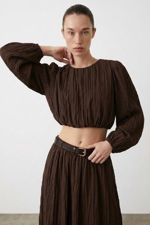 Balon Detaylı Bluz Kemer Detaylı Etek Takım QZ01821