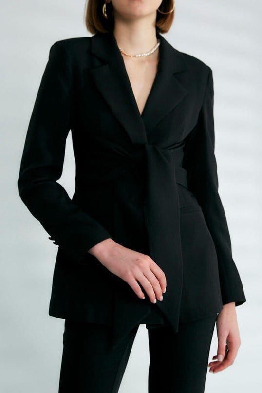 Önü Bağlamalı Kruvaze Yaka Blazer Ceket RB88465