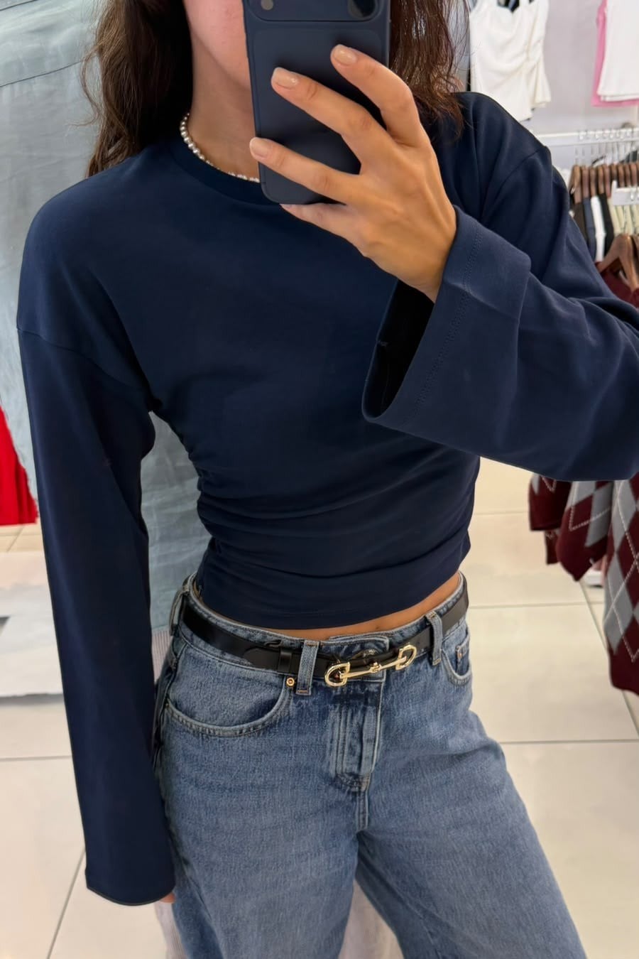 Bisiklet Yaka Uzun Kollu Fermuarlı Bluz QS261078