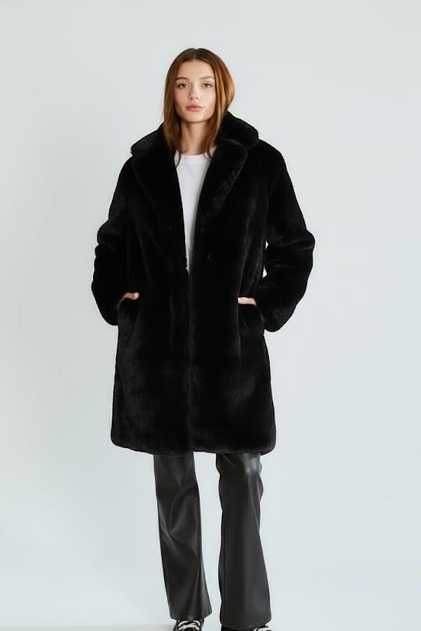 Cep Detaylı Uzun Peluş Kaban RB99688