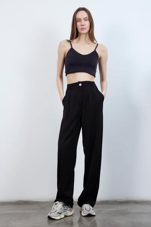 Pileli Düğmeli Palazzo Pantolon PR51078