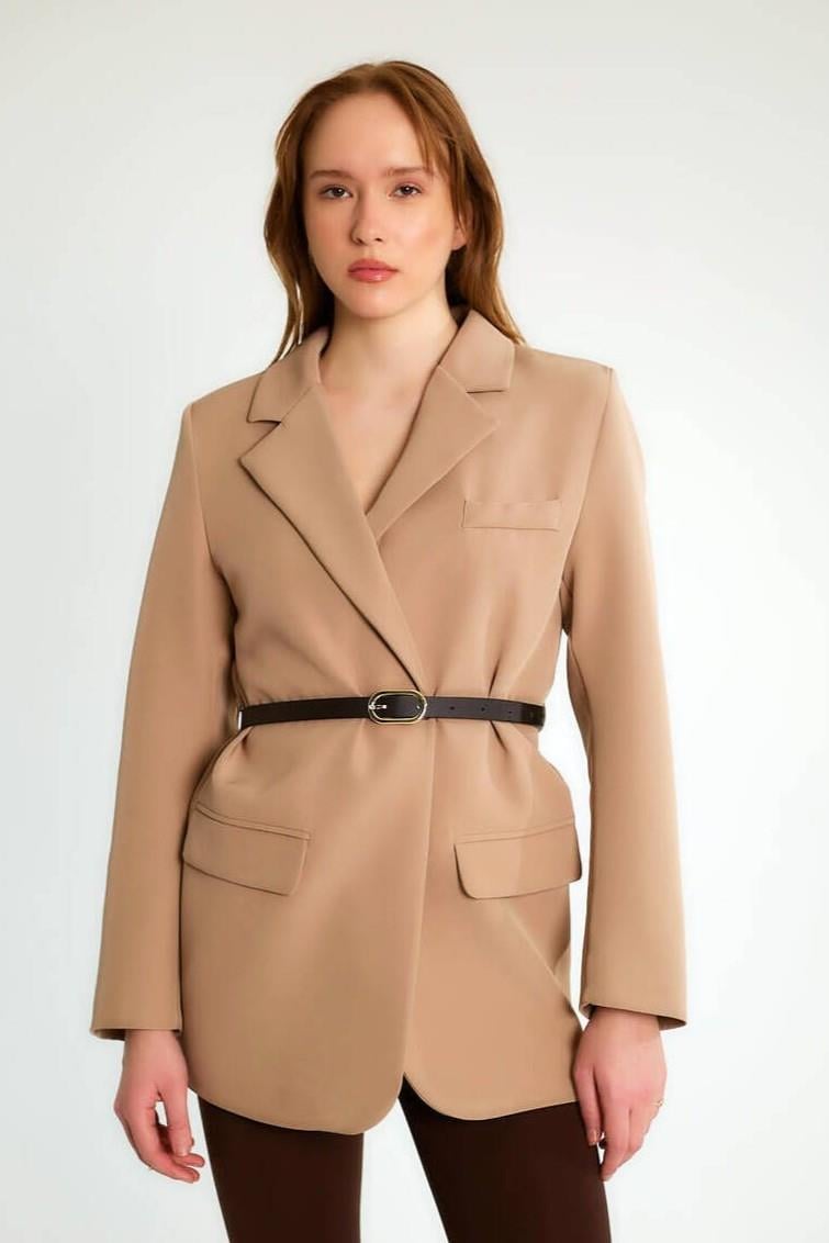Deri Kemerli Kapaklı Blazer Ceket RB98031