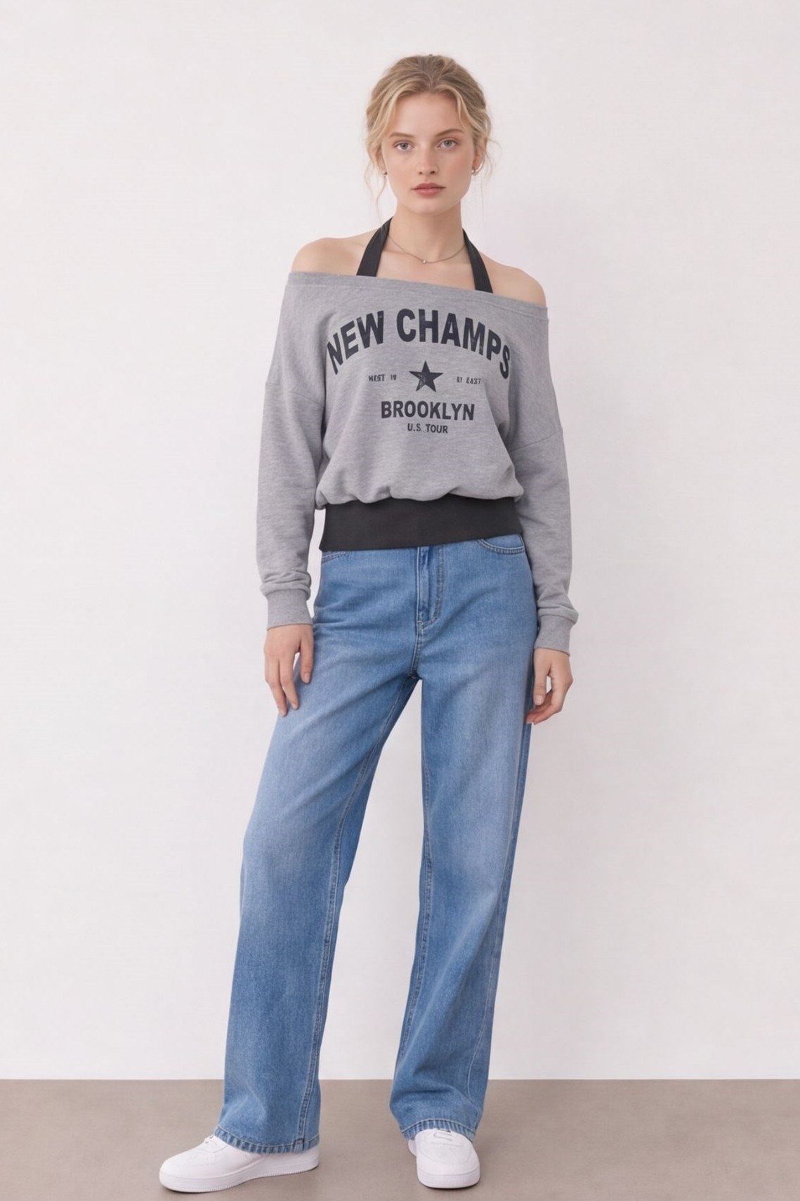 Baskı Detaylı Atlet Görünümlü Sweatshirt QZ02525