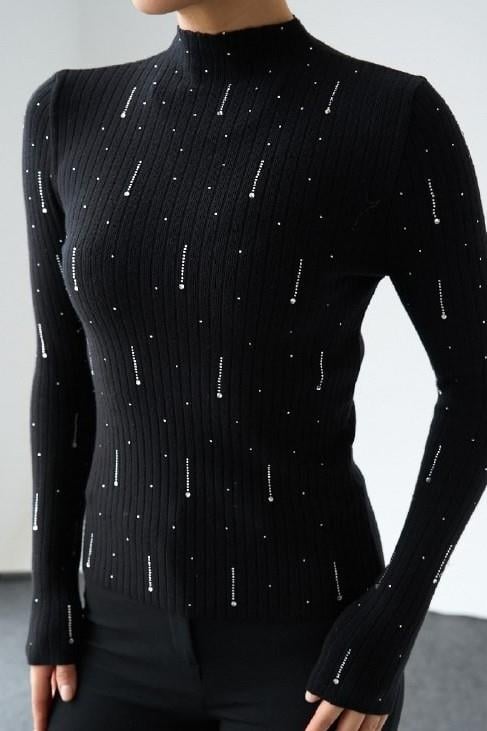 İnce Taş İşlemeli Triko Kazak QS251201