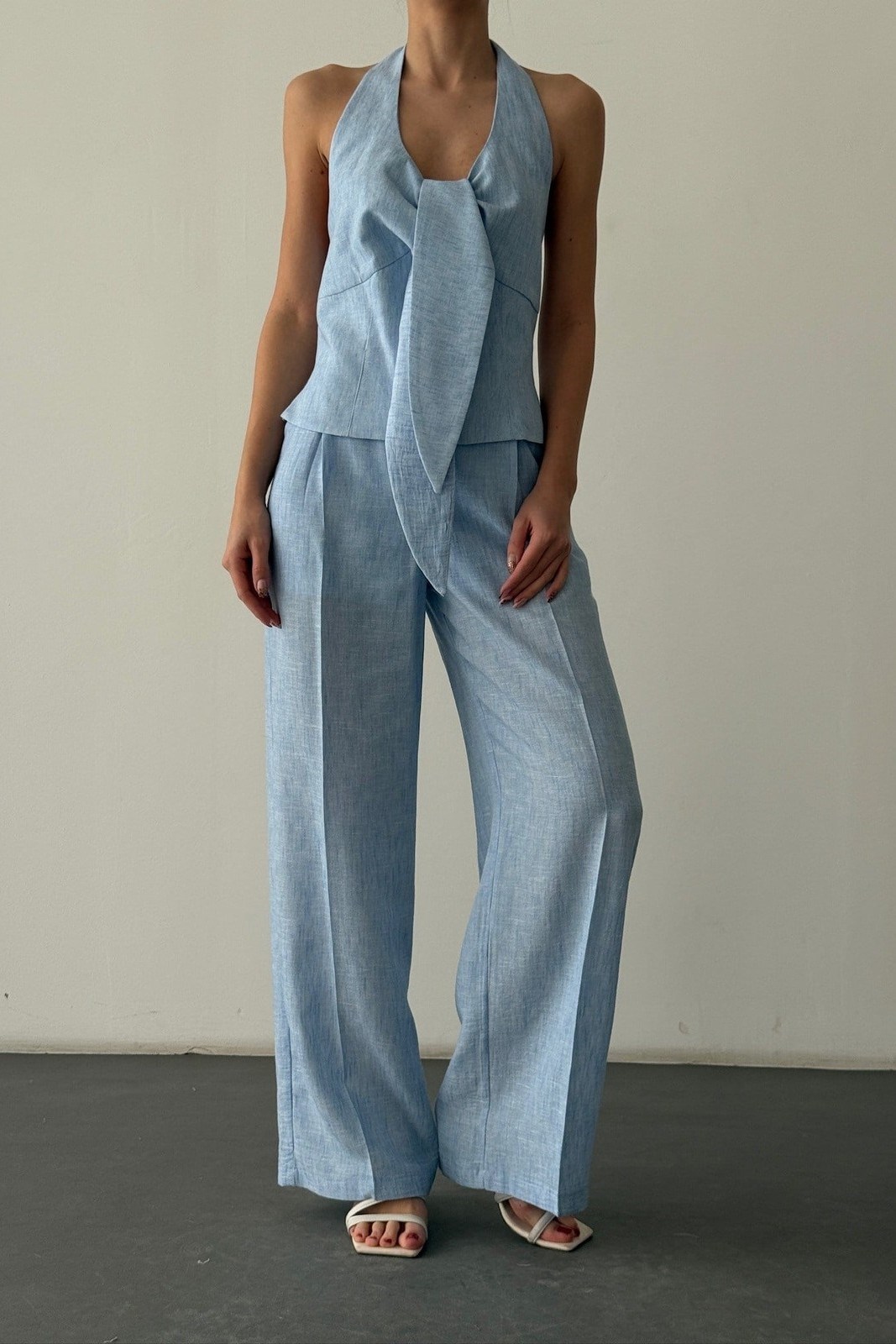 Bağlama Detaylı Bluz Düğme Detaylı Pantolon Takım QZ01857