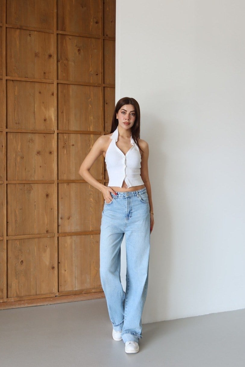Yüksek Bel Baggy Fold Up Jean LC8183