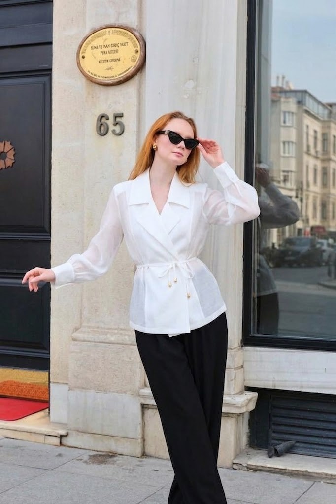 Kruvaze Yaka İpli Gömlek PR5029