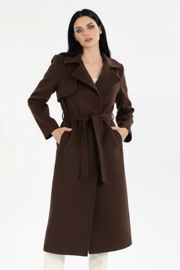 Beli Kemer Detaylı Kapaklı Cepli Kaşe Kaban Pİ70606